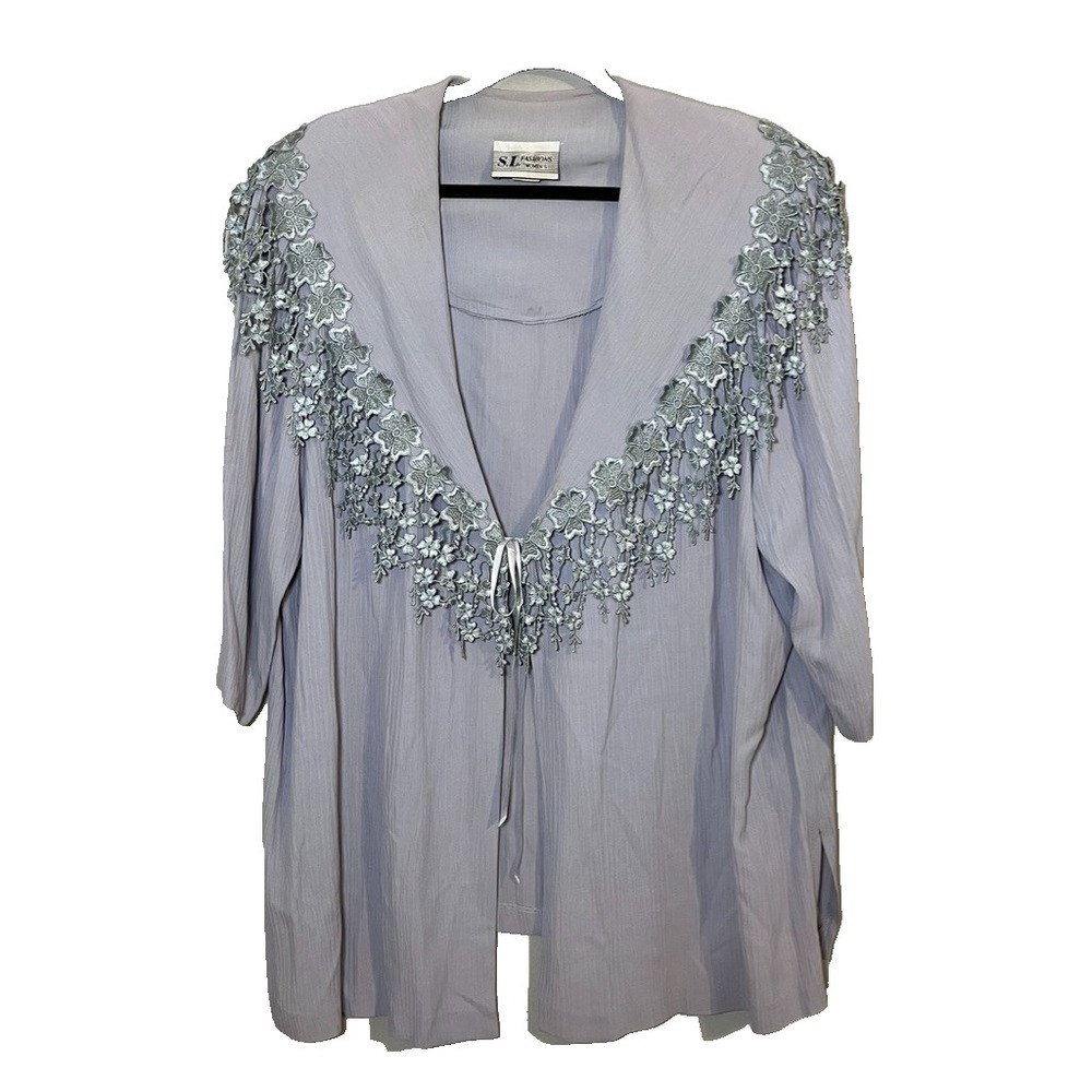 Vintage Floral Lace Crinkle Gauze Blazer 22W 90s Retro Boho Lagen Secretary